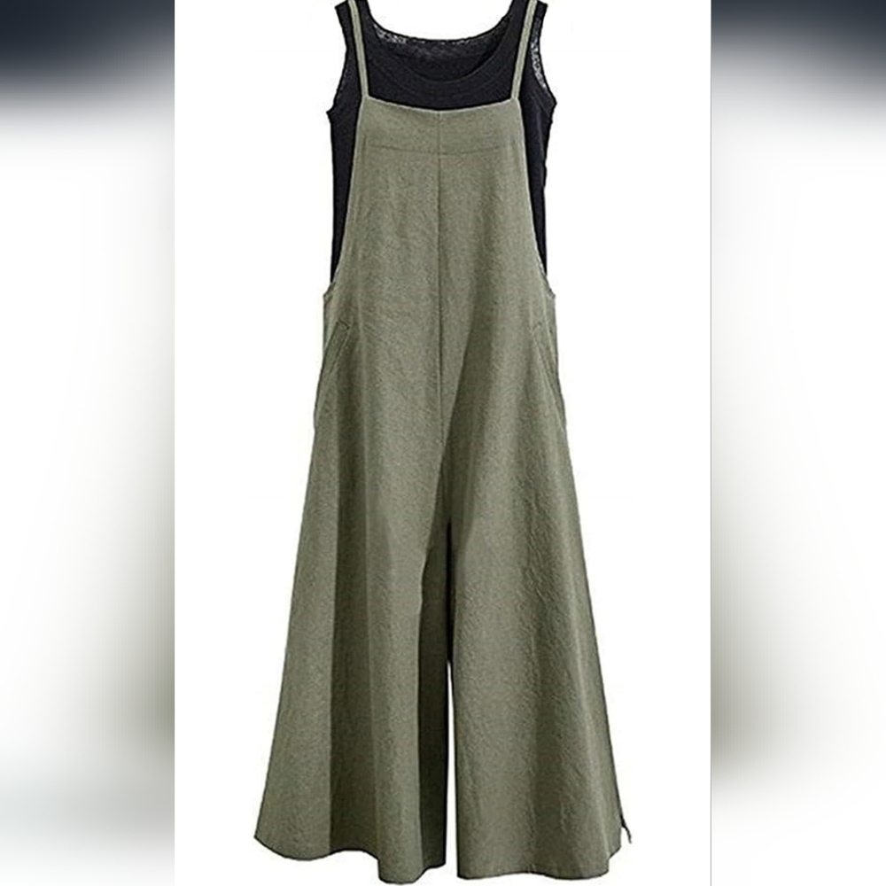Oversized Green Flowy Sleeveless Jumpsuit with V-Neck